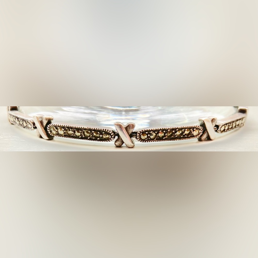 Marcasite Gunmetal Crystal Rhinestone .925 Silver Bracelet
